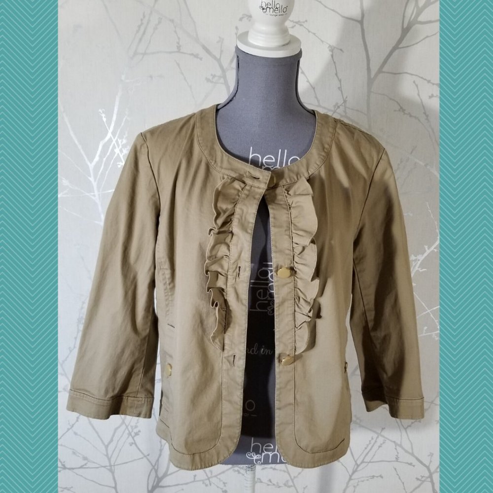 Talbots Tan Ruffle Front Boxy Fit Jacket - Picture 5 of 6